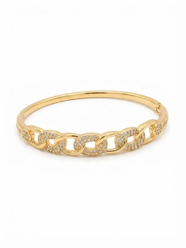 Gold_Stainless_Steel_Crystal_Chain_Link_Bangle_For_Women