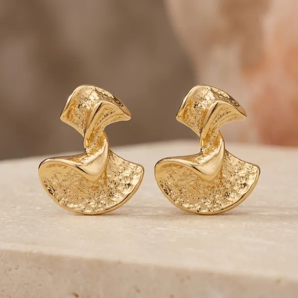 Gold_Stainless_Steel_Textured_Abstract_Stud_Earrings_For_Women