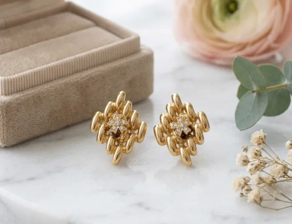 Gold_Stainless_Steel_Floral_Cluster_Drop_Earrings_For_Women