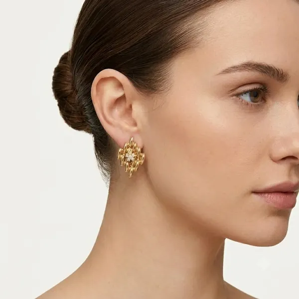 Gold_Stainless_Steel_Floral_Cluster_Drop_Earrings_For_Women