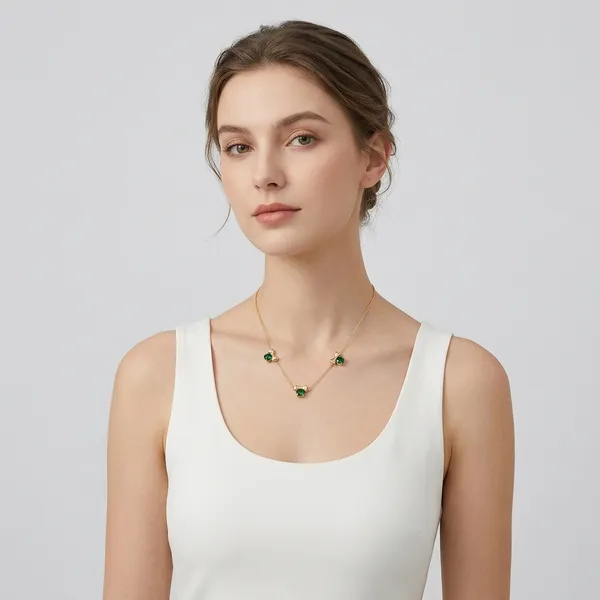 Gold_Stainless_Steel_Green_Stone_Bow_Pendant_Necklace_For_Women