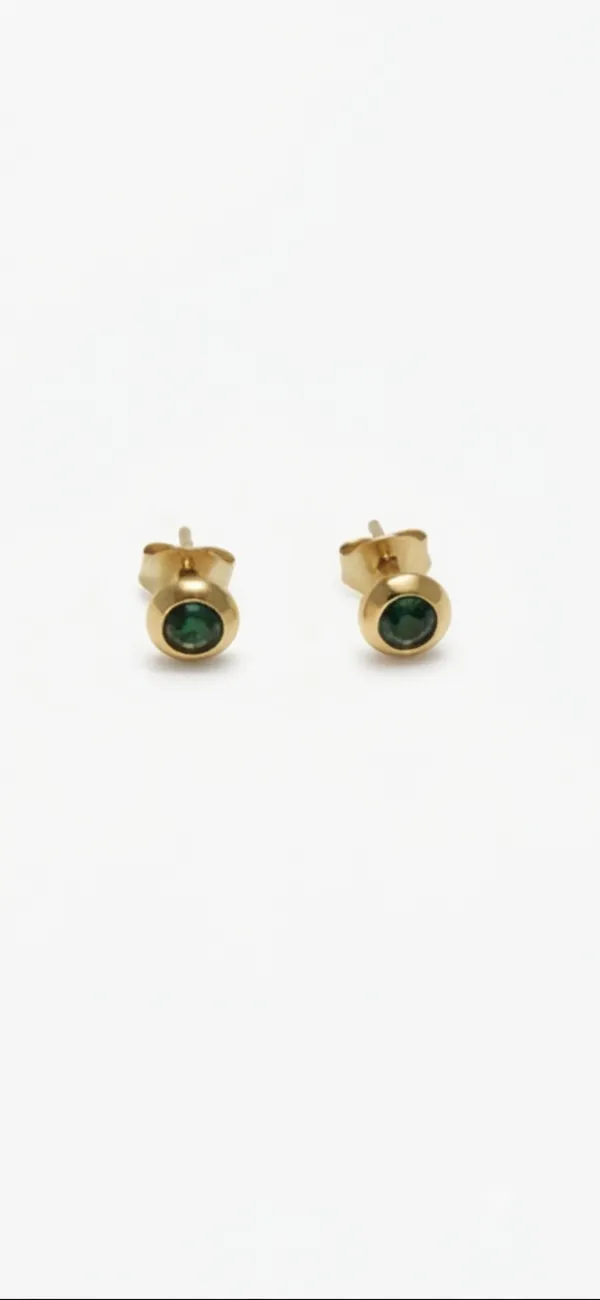 Gold_Stainless_Steel_Round_Green_Stone_Stud_Earrings_For_Women