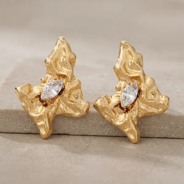 Gold_Stainless_Steel_Marquise_Stone_Textured_Stud_Earrings_For_Women