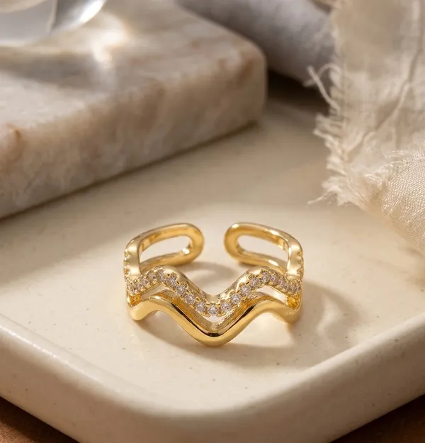 Gold_Stainless_Steel_Crystal_Wavy_Open_Ring_For_Women