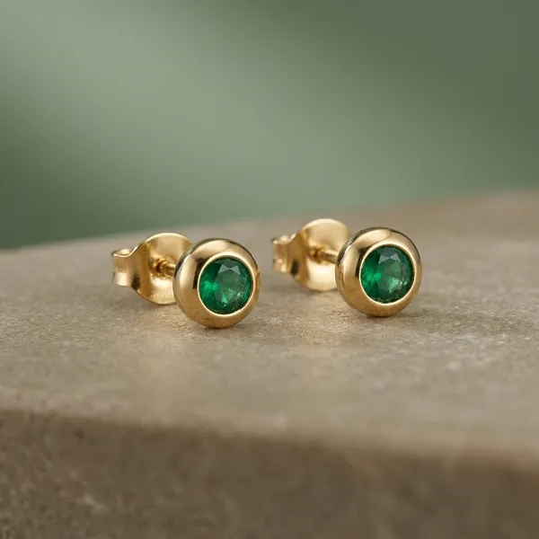 Gold_Stainless_Steel_Round_Green_Stone_Stud_Earrings_For_Women