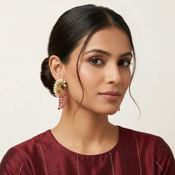 Gold_Pearl_And_Red_Stones_Earrings_For_Women