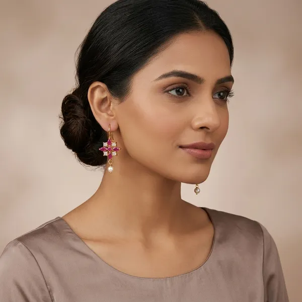 Pink_CZ_Diamond_With_Plating_Earrings_For_Women