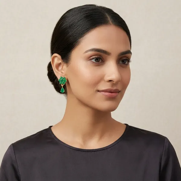 Gold_&_Green_Copper_Alloy_Earrings_For_Women