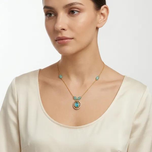 Gold_&_Turquoise_Plated_Copper_Alloy_Necklace_For_Women