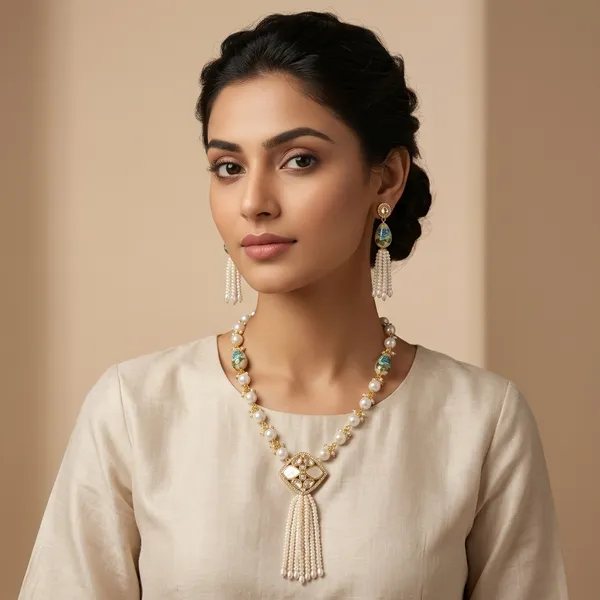 Gold_&_Maroon_MOP_Pearl_And_Copper_Alloy_Necklace_Set_For_Women