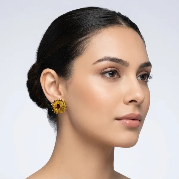 Gold_&_Maroon_Copper_Alloy_Earrings_For_Women