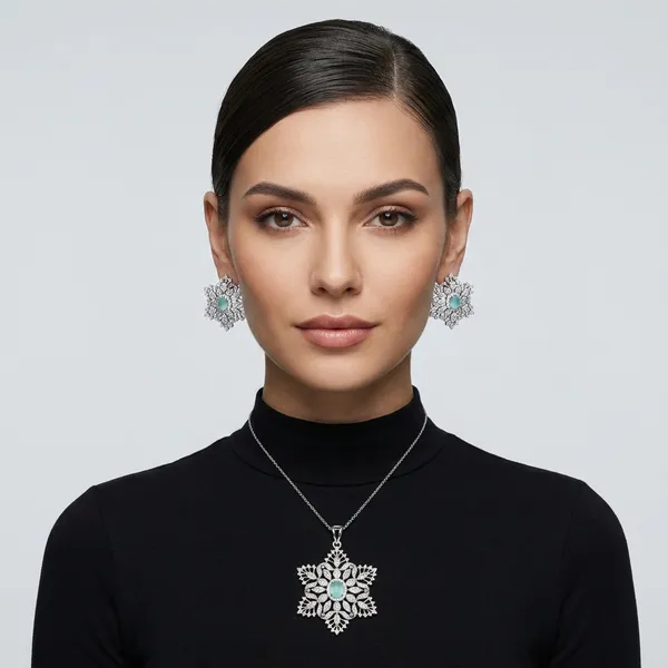 Gold_CZ_Diamond_With_Rhodium_Polish_Pendant_Set_For_Women