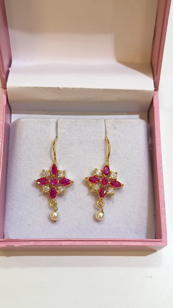 Pink_CZ_Diamond_With_Plating_Earrings_For_Women