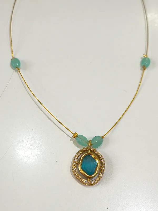 Gold_&_Turquoise_Plated_Copper_Alloy_Necklace_For_Women