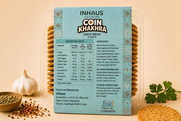 Inhaus_Garlic_Bread_Coin_Khakhra_Roasted_Snack_200_Gm_Pack_Of_2