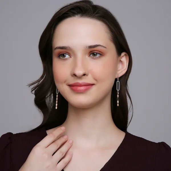 Rose_&_Silver_Sterling_Silver_Chained_Loop_Earring_For_Women