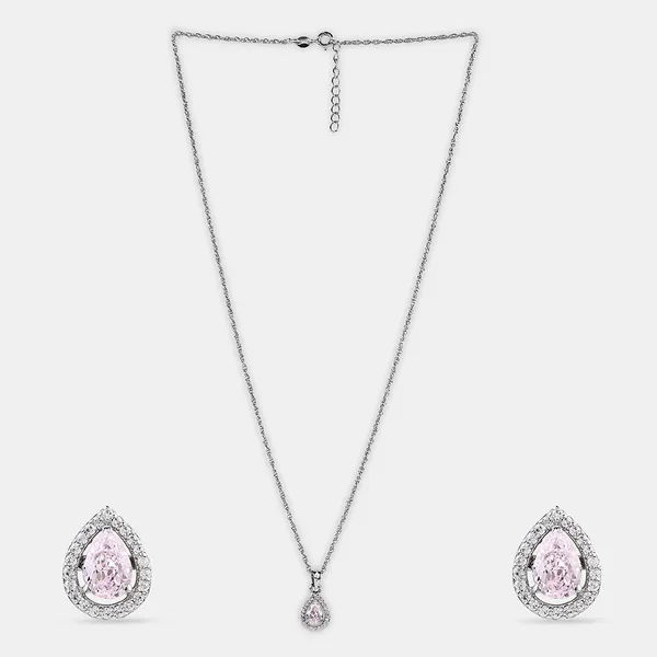 Silver_Sterling_Silver_Pink_Drop_Stone_Necklace_Set_For_Women