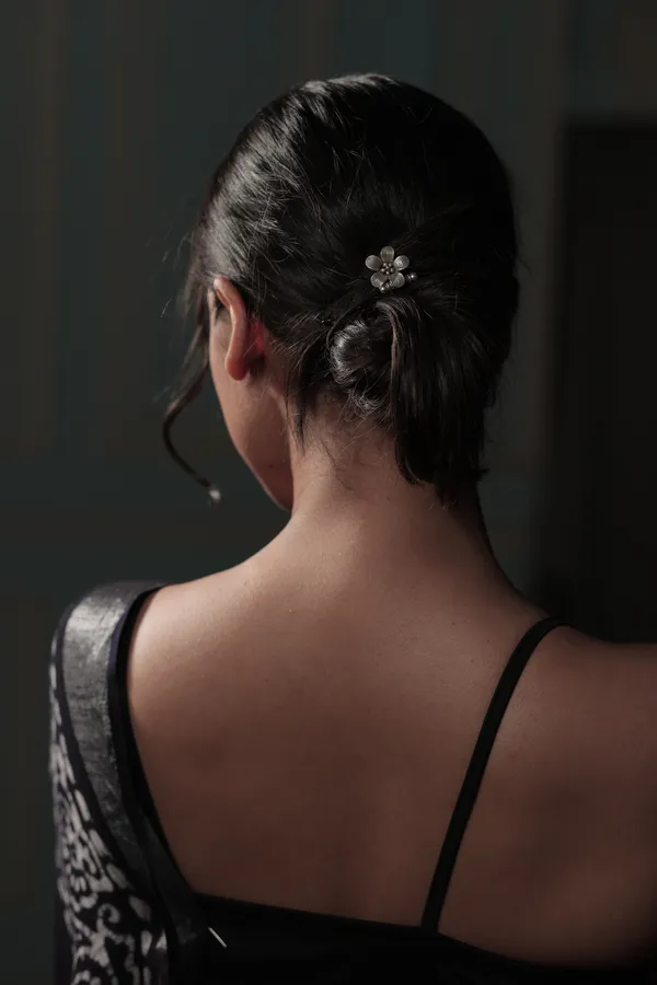 Silver_Sterling_Silver_Floral_Scrunchie_Bracelet_Hair_Accessory_For_Women