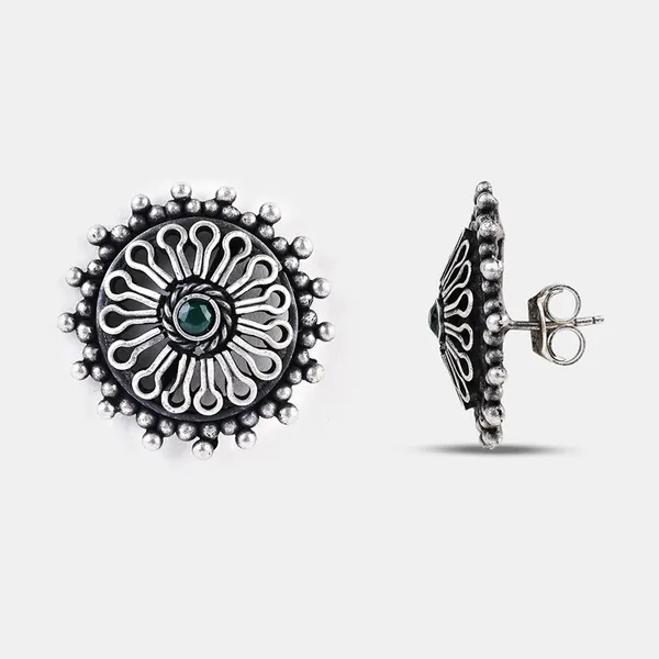 Silver_Sterling_Silver_Chakra_Design_Stud_For_Women