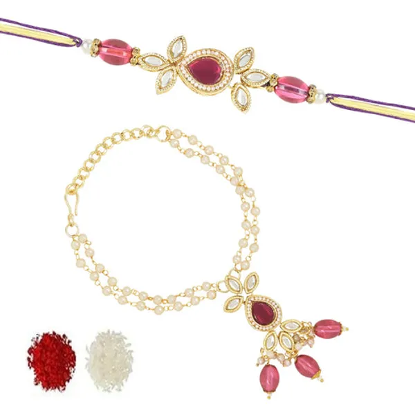 Elegant_Bhaiya_Bhabhi_Lumba_&_Pearl_Rakhi_With_Roli_Chawal_&_Card