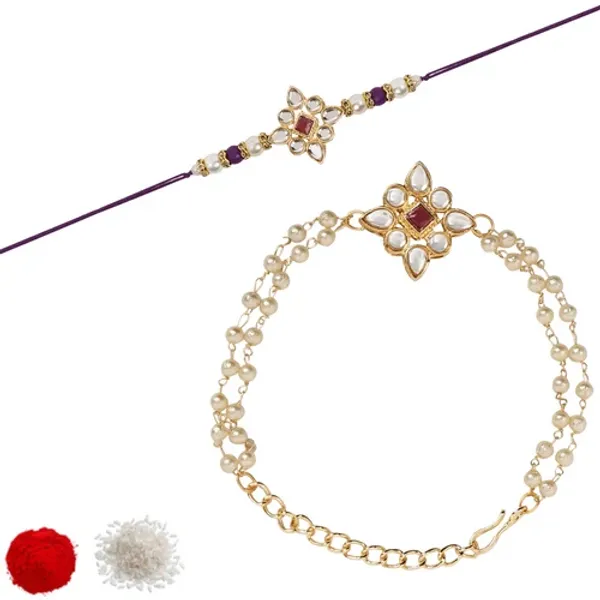 Elegant_Bhaiya_Bhabhi_Wine_Lumba_Pearl_Rakhi_With_Roli_Chawal_&Card
