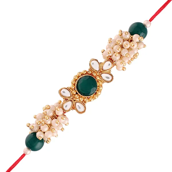 Green_And_White_Thread_Beaded_Rakhi_For_Raksha_Bandhan_For_Brother