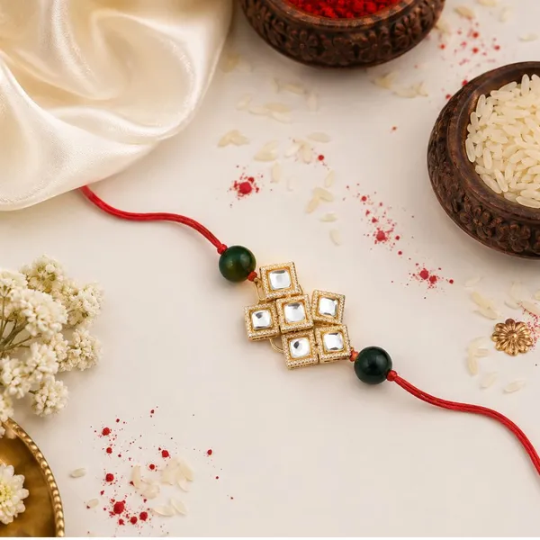 Gold_Plated_Ethnic_Designer_Kundan_Beads_Rakhi_for_Brother/Men