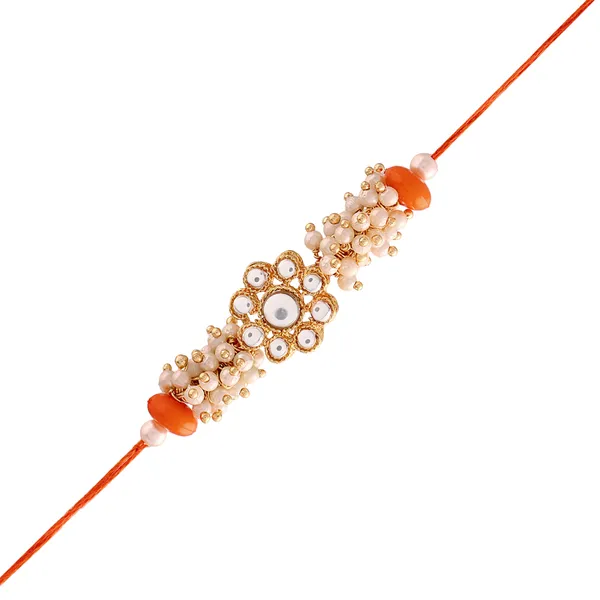 Orange_And_White_Thread_Beaded_Rakhi_For_Raksha_Bandhan_For_Brother
