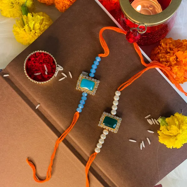 18k_Gold_Plated_Stone_Pearl_Beaded_Combo_Rakhi_with_roli_chawal_for_Brother/_Bhaiya_(Pack_of_2)