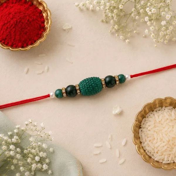 Green_And_Red_Thread_Beaded_Rakhi_For_Raksha_Bandhan_For_Brother