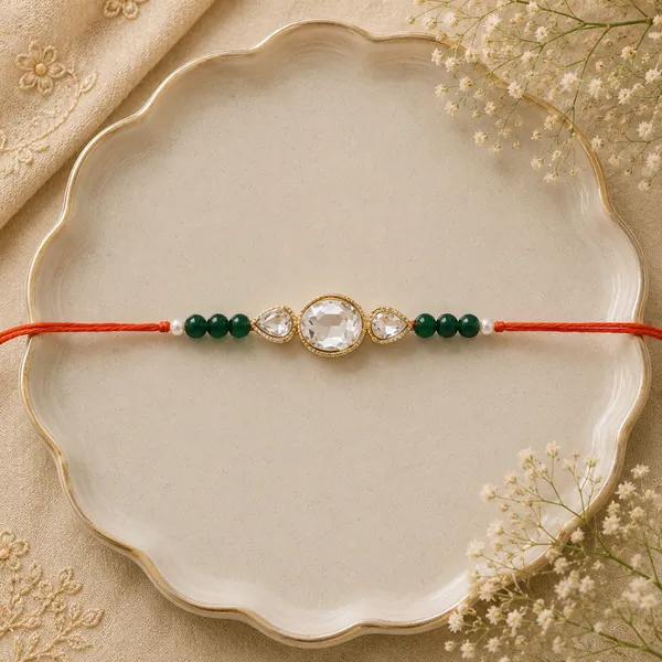 Green_And_White_Thread_Beaded_Rakhi_For_Raksha_Bandhan_For_Brother