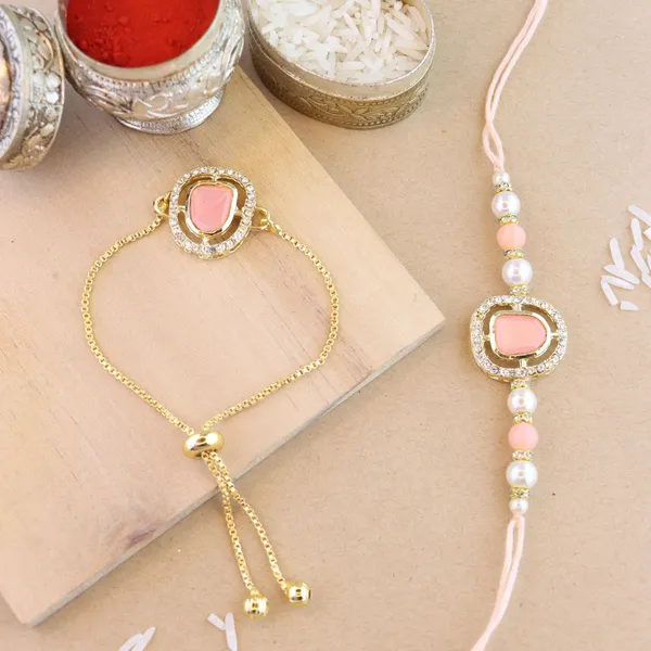 Peach_And_White_Thread_Beaded_Rakhi_For_Raksha_Bandhan_For_Brother_Pack_Of_2