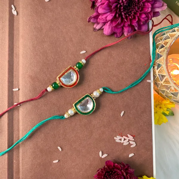 Green_And_Red_Thread_Beaded_Rakhi_For_Raksha_Bandhan_For_Brother