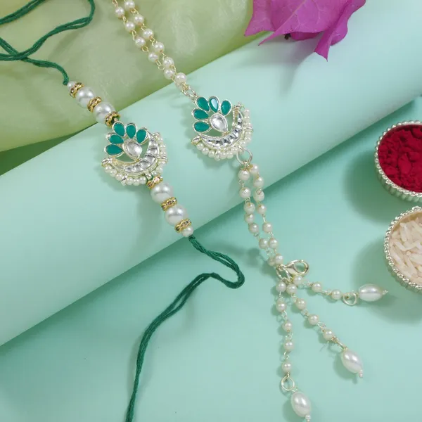White_And_Green_Thread_Beaded_Rakhi_For_Raksha_Bandhan_For_Bhaiya_And_Bhabhi