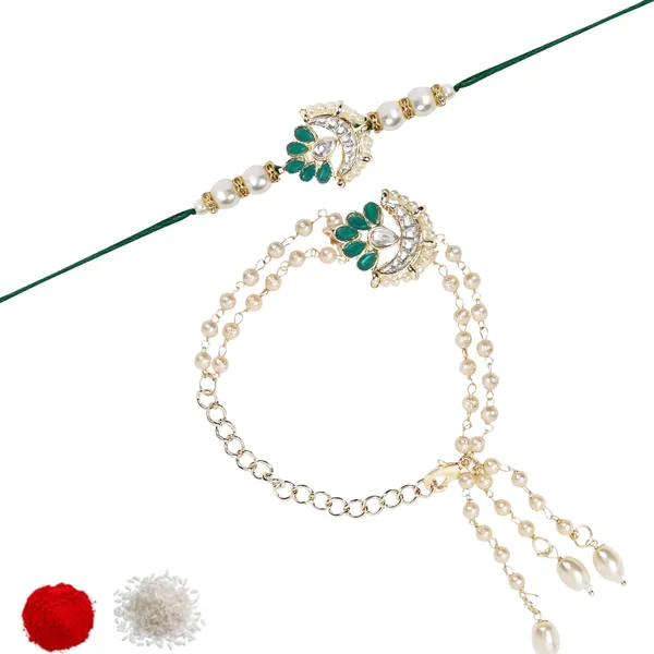 White_And_Green_Thread_Beaded_Rakhi_For_Raksha_Bandhan_For_Bhaiya_And_Bhabhi