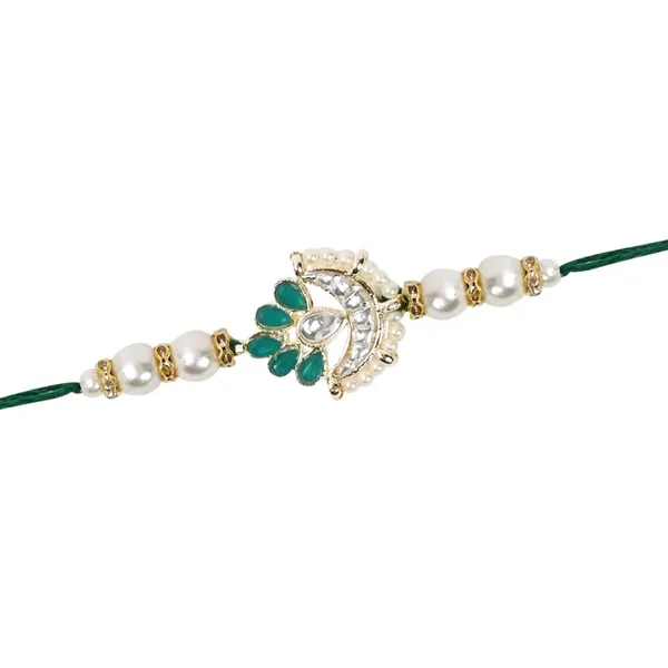 White_And_Green_Thread_Beaded_Rakhi_For_Raksha_Bandhan_For_Bhaiya_And_Bhabhi