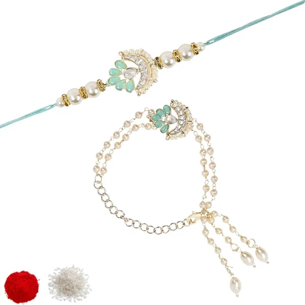 Elegant_Bhaiya_Bhabhi_Lumba_Pearl_Mint_Rakhi_With_Roli_Chawal_&Card