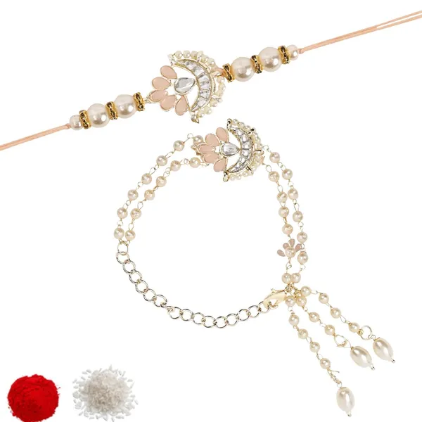 Elegant_Bhaiya_Bhabhi_Lumba_Pearl_Peach_Rakhi_With_Roli_Chawal_&Card