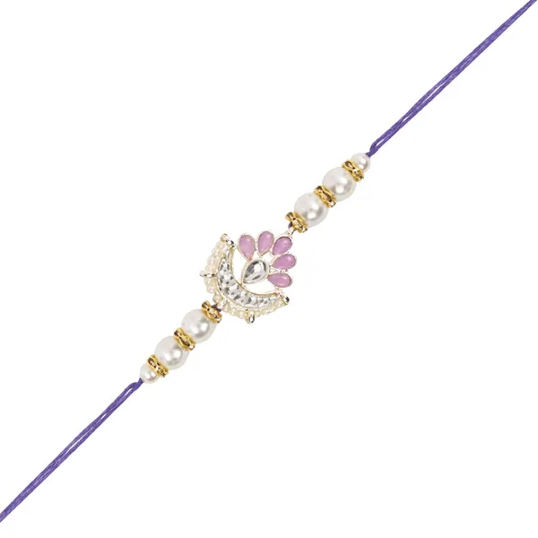 Elegant_Bhaiya_Bhabhi_Lumba_Pearl_Purple_Rakhi_With_Roli_Chawal_&Card