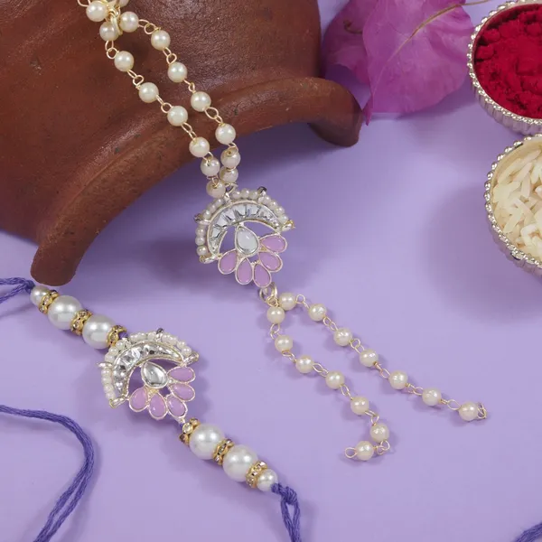 Elegant_Bhaiya_Bhabhi_Lumba_Pearl_Purple_Rakhi_With_Roli_Chawal_&Card