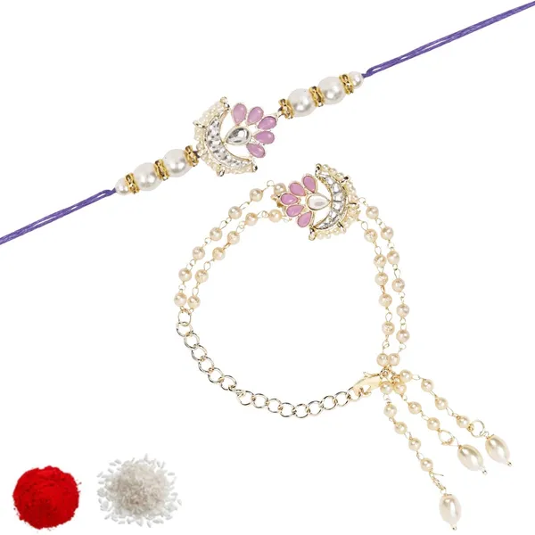 Elegant_Bhaiya_Bhabhi_Lumba_Pearl_Purple_Rakhi_With_Roli_Chawal_&Card
