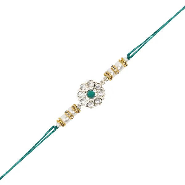 Elegant_Bhaiya_Bhabhi_Green_Lumba_&_Pearl_Rakhi_With_Roli_Chawal_&Card