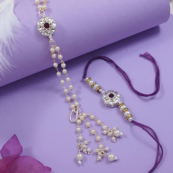 Elegant_Bhaiya_Bhabhi_Wine_Lumba_Pearl_Rakhi_With_Roli_Chawal_&Card