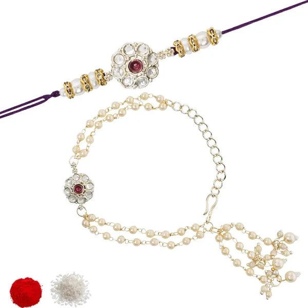 Elegant_Bhaiya_Bhabhi_Wine_Lumba_Pearl_Rakhi_With_Roli_Chawal_&Card