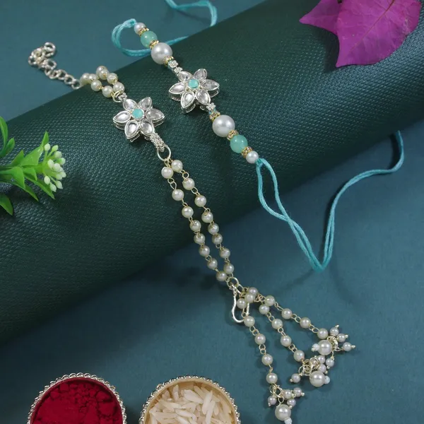 Blue_And_White_Thread_Beaded_Rakhi_For_Raksha_Bandhan_For_Bhaiya_And_Bhabhi