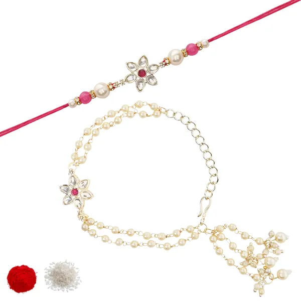 White_And_Pink_Thread_Beaded_Rakhi_For_Raksha_Bandhan_For_Bhaiya_And_Bhabhi