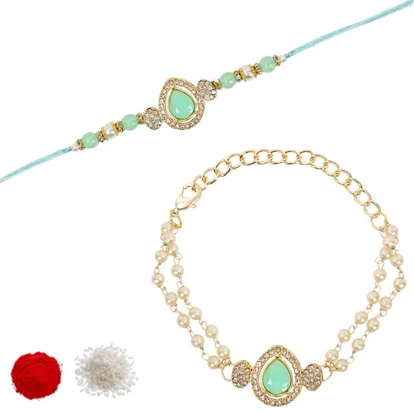 Elegant_Bhaiya_Bhabhi_Mint_Lumba_Pearl_&_Rakhi_With_Roli_Chawal_&_Card