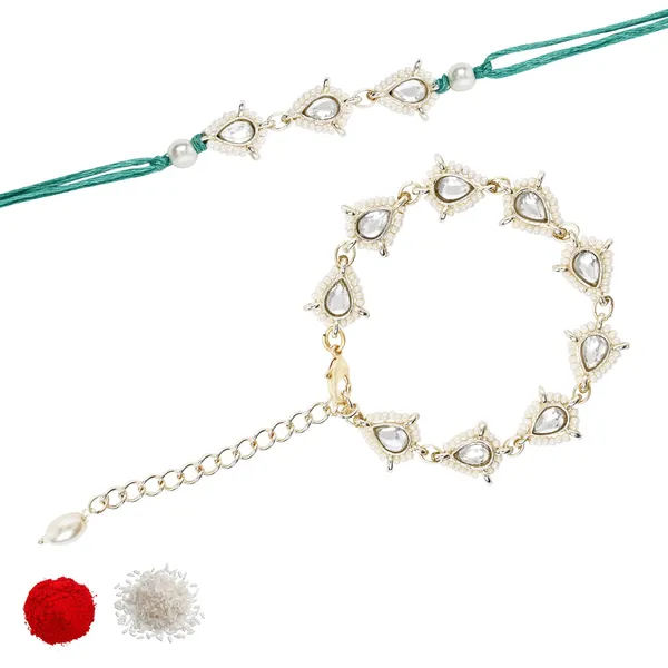 Green_And_White_Thread_Beaded_Rakhi_For_Raksha_Bandhan_For_Bhaiya_And_Bhabhi