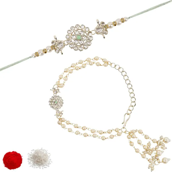 Elegant_Bhaiya_Bhabhi_Mint_Lumba_Pearl_&_Rakhi_With_Roli_Chawal_&_Card