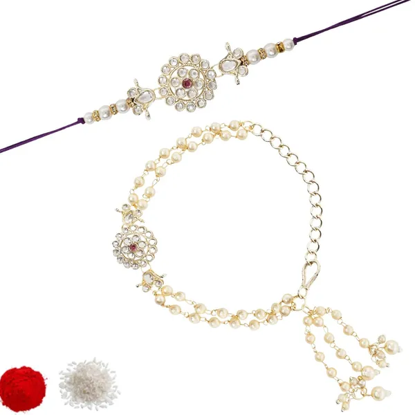 Purple_And_White_Thread_Beaded_Rakhi_For_Raksha_Bandhan_For_Brother